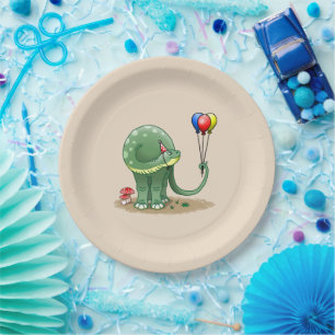 Dinosaur holding Balloons Birthday Paper Plates