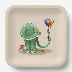 Dinosaur holding Balloons Birthday Paper Plates