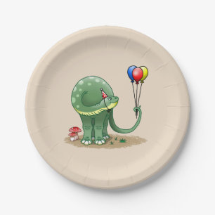 Dinosaur holding Balloons Birthday Paper Plates