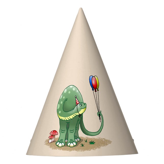 Dinosaur holding Balloons Birthday Party Hat (Front)
