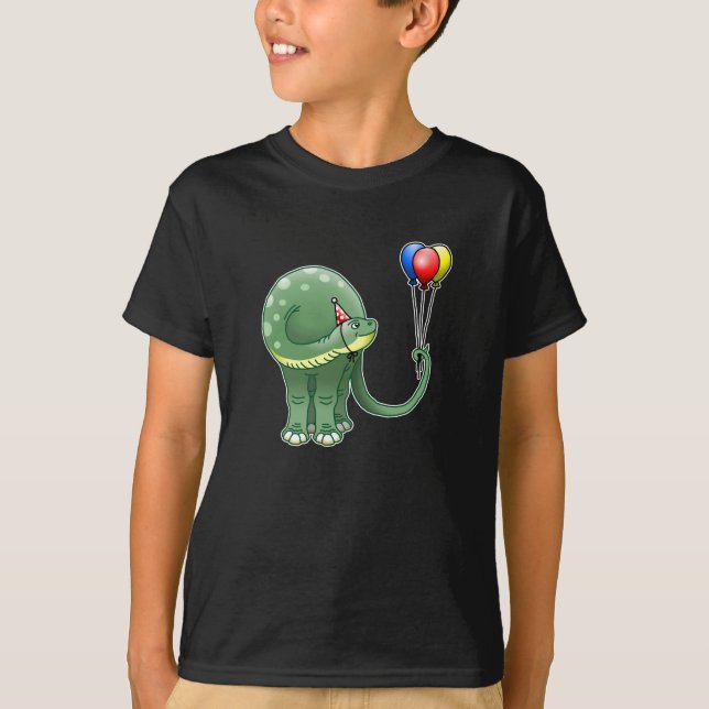 Dinosaur holding Balloons T-Shirt (Front)