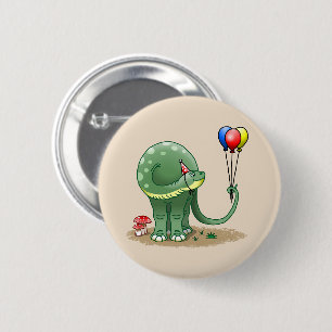 Dinosaur holding the birthday balloons button