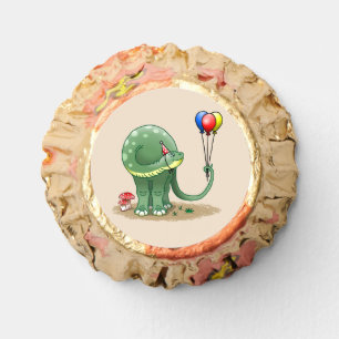 Dinosaur holding the birthday balloons reese's peanut butter cups