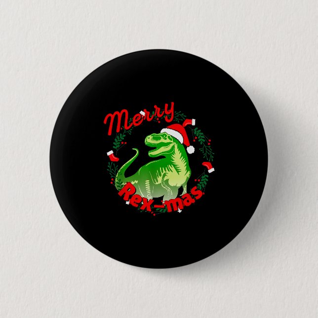 Dinosaur Holiday Merry Christmas Juric Tyrannosaur Button (Front)