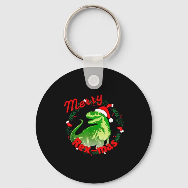 Dinosaur Holiday Merry Christmas Juric Tyrannosaur Keychain (Front)