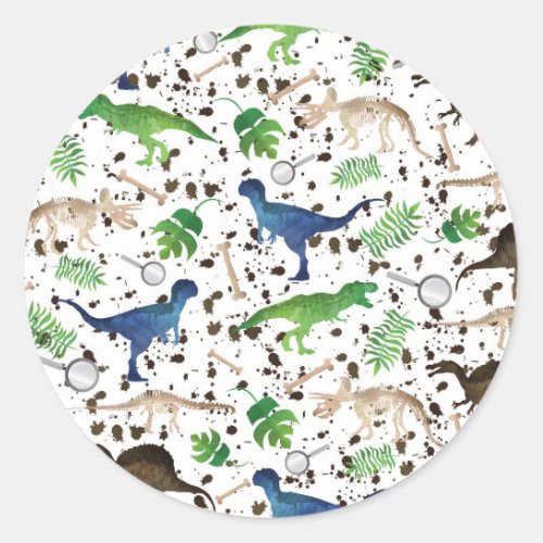 Dinosaur Hunt Dinosaurs on Safari Boys Kids Classic Round Sticker