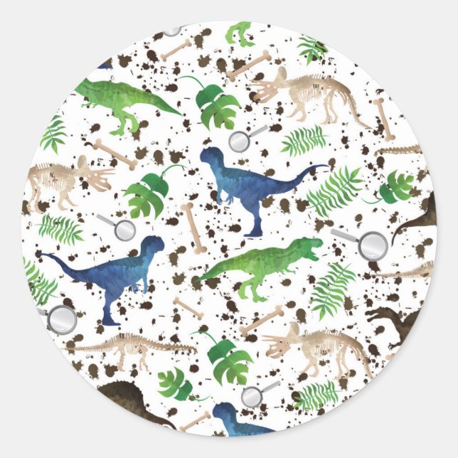 Dinosaur Hunt! Dinosaurs on Safari Boys Kids Classic Round Sticker (Front)