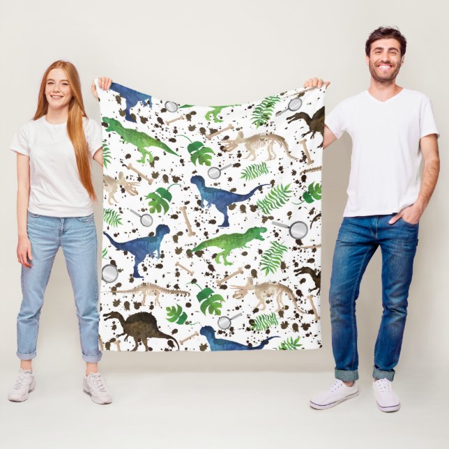 Dinosaur Hunt! Dinosaurs on Safari Boys Kids Fleece Blanket (In Situ)