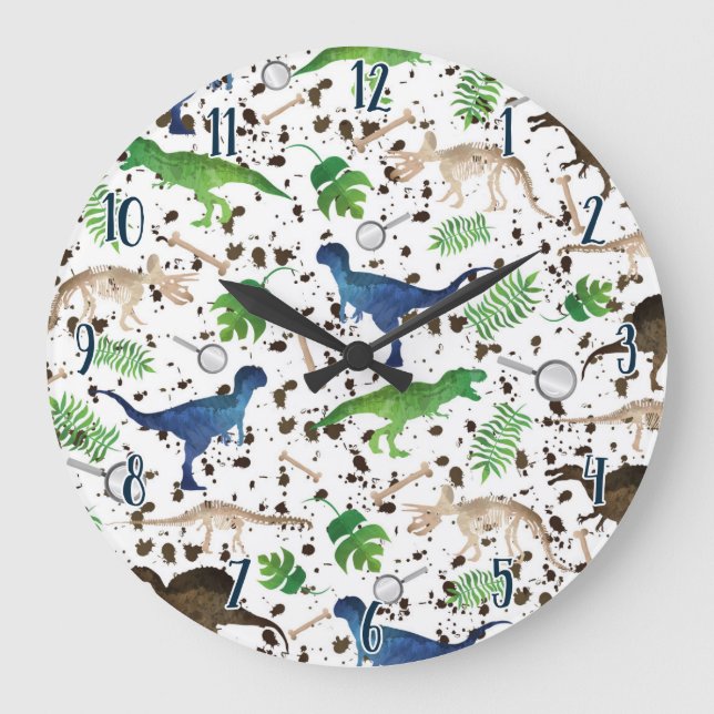 Dinosaur Hunt! Dinosaurs on Safari Boys Kids Large Clock (Front)