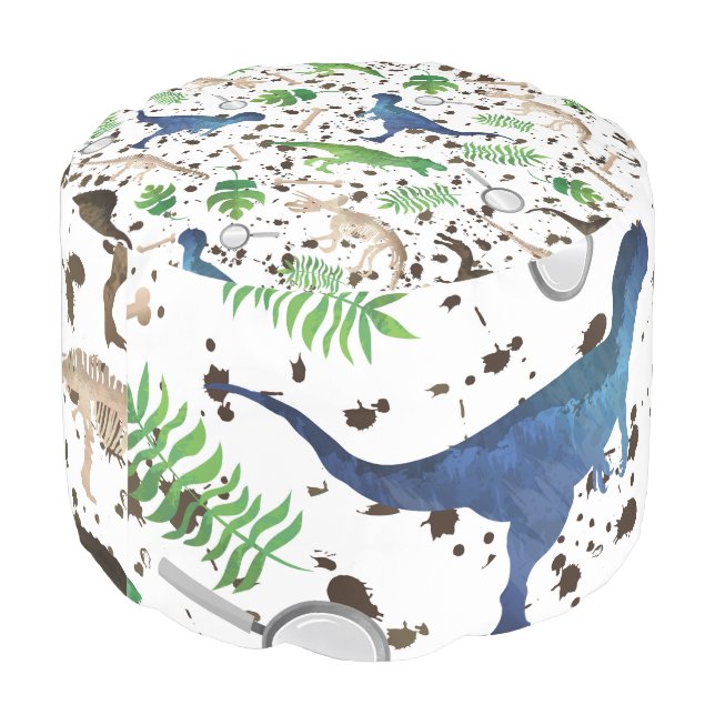 Dinosaur Hunt! Dinosaurs on Safari Boys Kids Pouf (Angled Back)