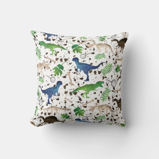 Dinosaur Hunt! Dinosaurs on Safari Boys Kids Throw Pillow (Front)