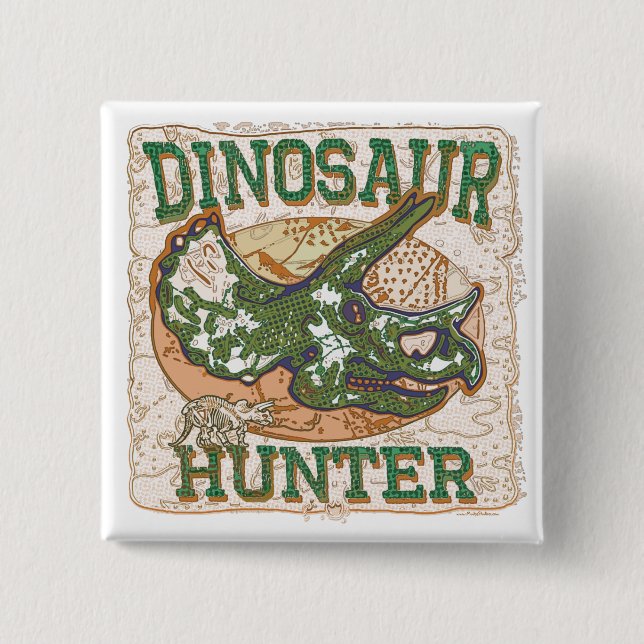 Dinosaur Hunter Triceratops Button (Front)