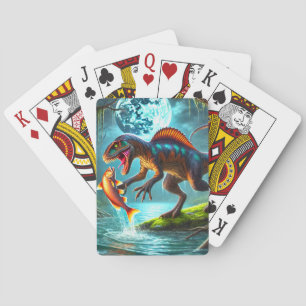 Dinosaur Hunting for Fish Poker Cards