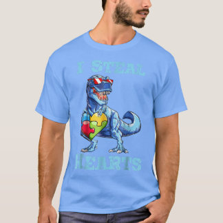 Dinosaur I Steal Hearts Autism Awareness Valentine T-Shirt