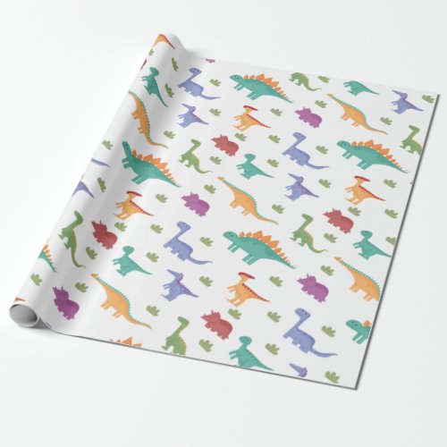 Dinosaur Illustration Pattern Christmas Birthday Wrapping Paper