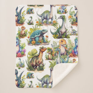 Dinosaur Illustration Sherpa Blanket