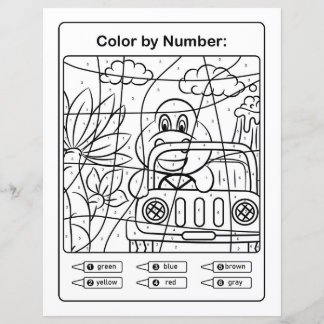 Dinosaur in a car Coloring Page by number
