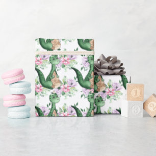 Dinosaur in flowers boys girls theme party wrapping paper