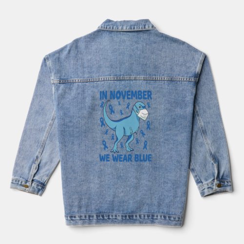 Dinosaur In November We Wear Blue Diabetes Kid Boy Denim Jacket