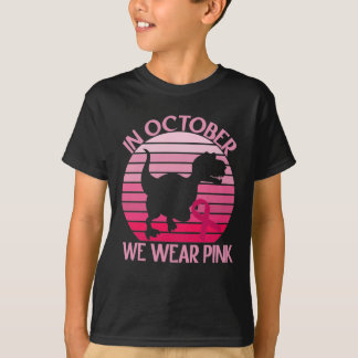 Dinosaur In October We Wear Pink Breast Cancer T-Shirt