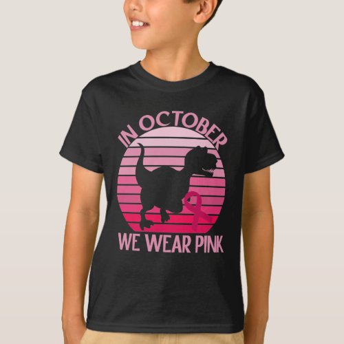 Dinosaur In October We Wear Pink Breast Cancer T_Shirt