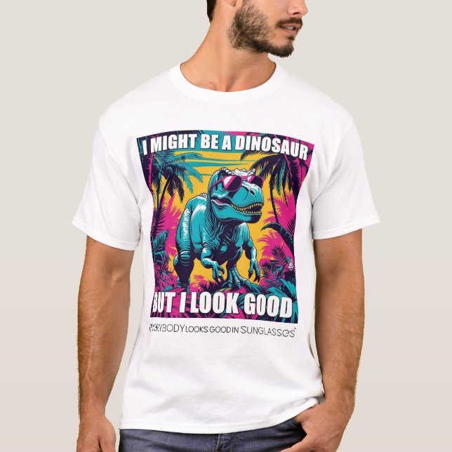 Dinosaur in Shades Funny Tee – Prehistoric Meme (Front)