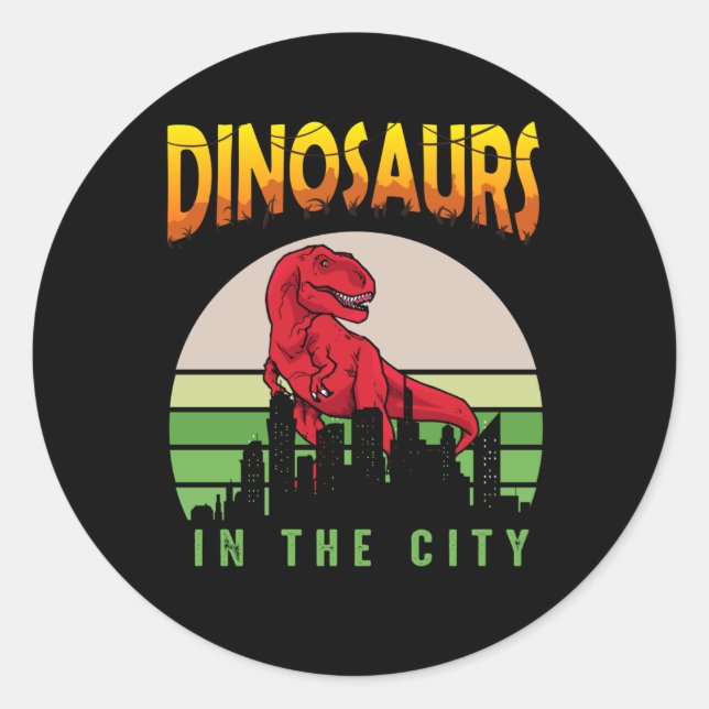 Dinosaur in the City | Dinosaur Design Classic Round Sticker (Front)