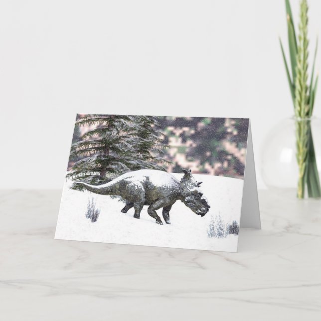 Dinosaur in the snow holiday card (Front)