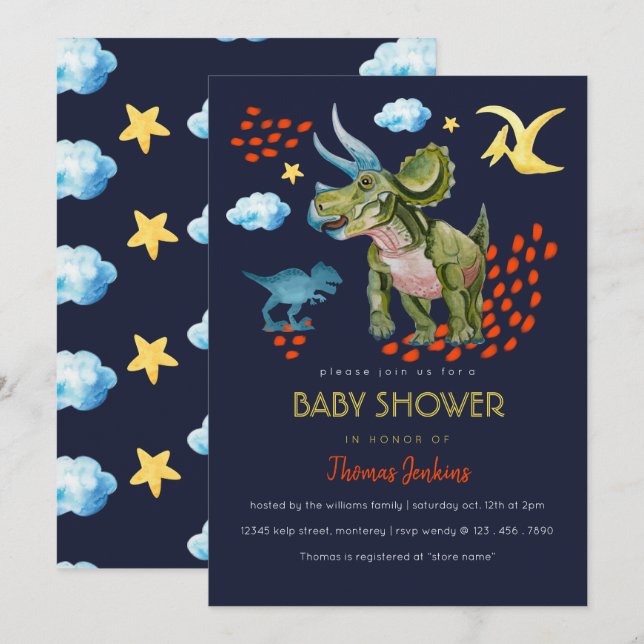 Dinosaur in watercolor Baby Shower invite. Invitation (Front/Back)