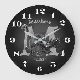 Dinosaur Initial and Date Large Clock