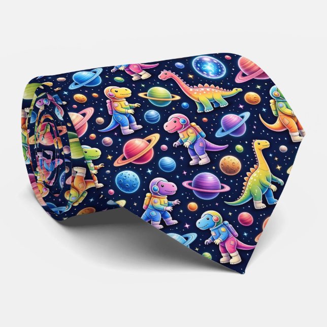 Dinosaur Intergalactic Planets Solar System Neck Tie (Rolled)