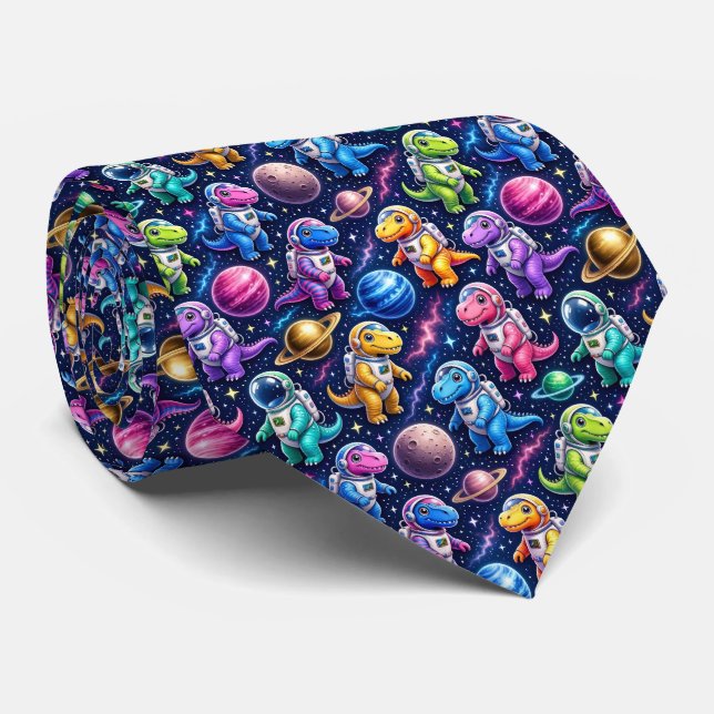 Dinosaur Intergalactic Planets Solar System Neck Tie (Rolled)