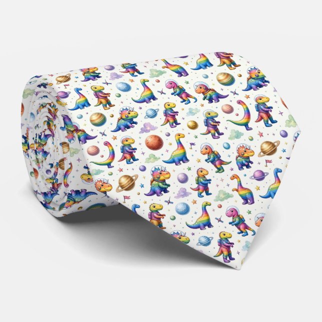 Dinosaur Intergalactic Planets Solar System Neck Tie (Rolled)
