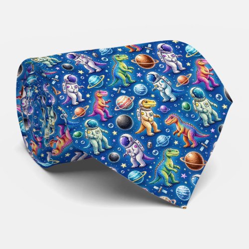 Dinosaur Intergalactic Planets Solar System Neck Tie