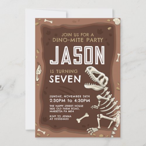 Dinosaur Invitation for Birthday Party Fossil