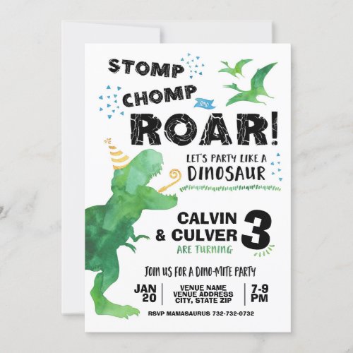 Dinosaur Invitation for Twin Birthday