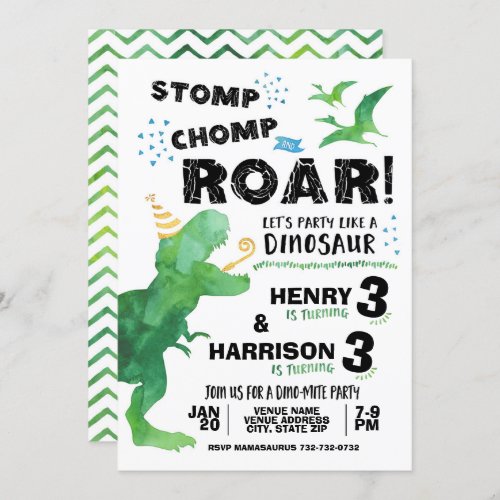 Dinosaur Invitation for Two Birthdays
