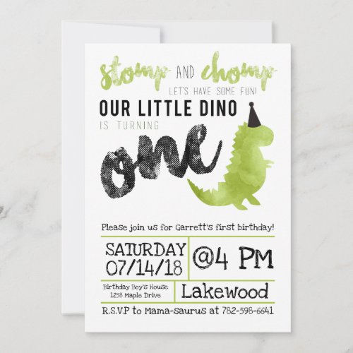 Dinosaur Invitation Stomp and Chomp First Birthday