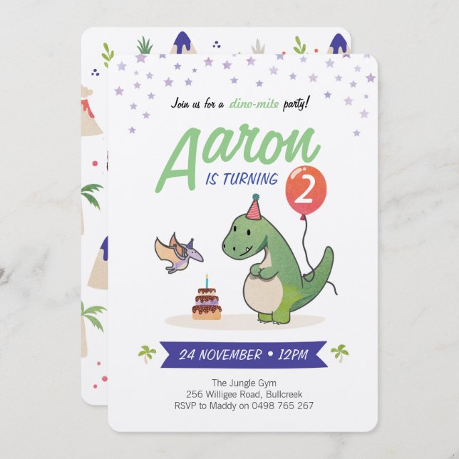 Dinosaur Invitations, Boys birthday invitations (Front/Back)