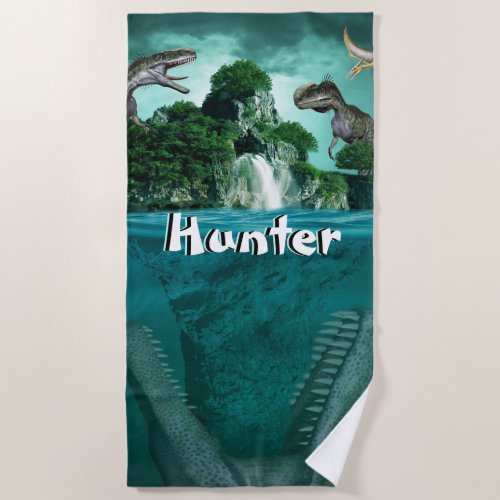 Dinosaur Island Personalized   Beach Towel