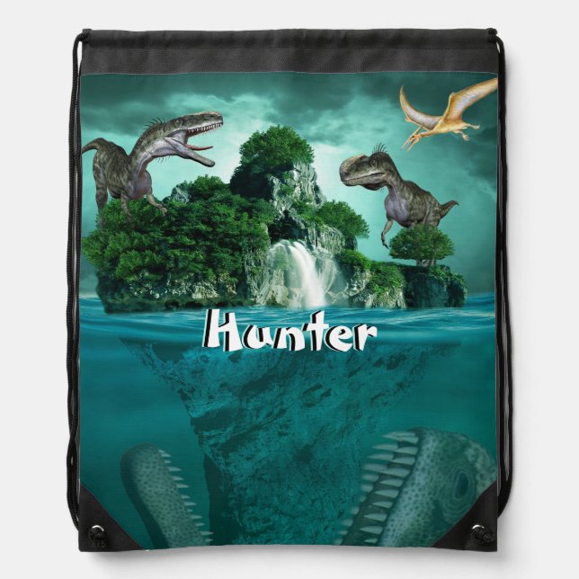 Dinosaur Island Personalized    Drawstring Bag (Front)