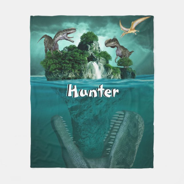 Dinosaur Island Personalized  Fleece Blanket (Front)