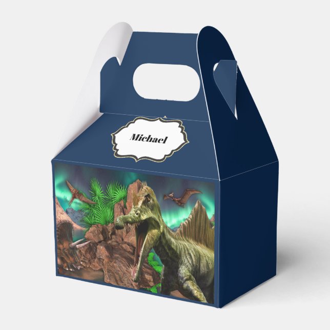 Dinosaur island pterodactyl t-rex boys party favor boxes (Front Side)