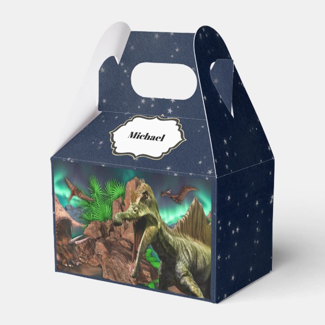 Dinosaur island pterodactyl t-rex night stars favor boxes (Front Side)