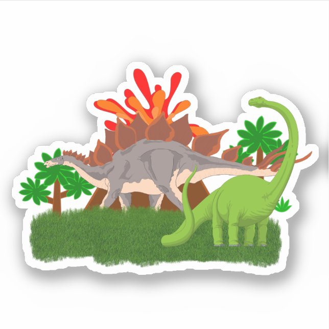 Dinosaur island volcano erupting prehistoric  sticker (Front)
