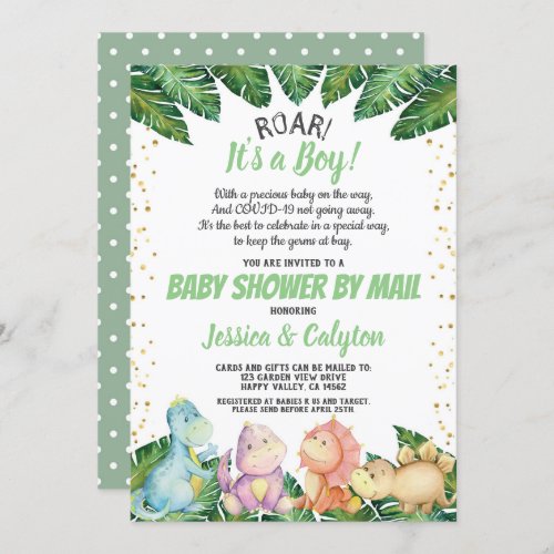 Dinosaur Its a Boy Baby Shower By Mail Invitation