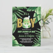 Dinosaur It's a Boy Baby Shower By Mail Invitation (Standing Front)