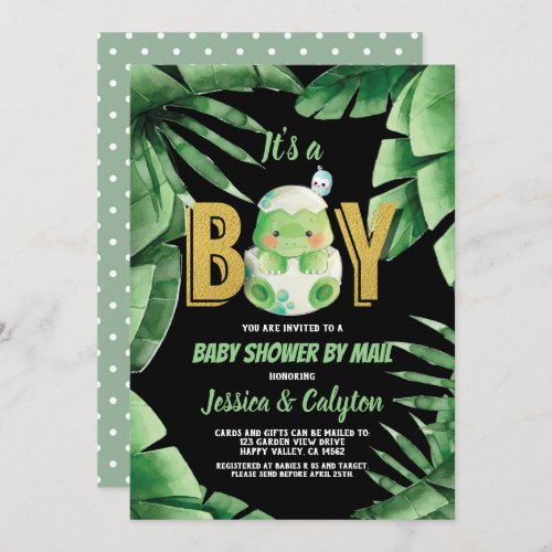 Dinosaur Its a Boy Baby Shower By Mail Invitation