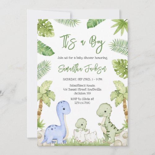Dinosaur It's A Boy Baby Shower Invitation