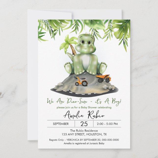 Dinosaur It's A Boy Baby Shower Invitation (Front)